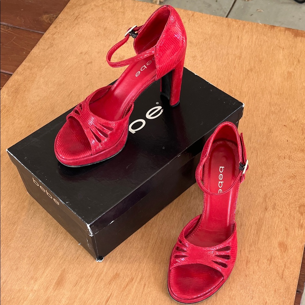 Vintage Bebe Bold Red Strappy Heels size 7
